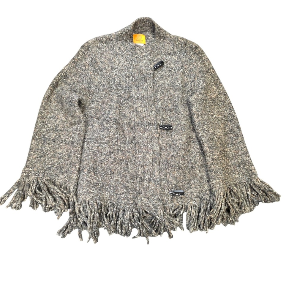 Ruby Rd Petite Toggle Fringe Cardigan Women's Size PL Gray Marled Chunky Knit
